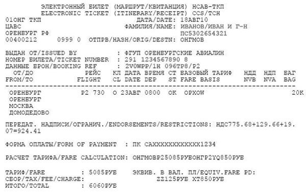 what does an electronic plane ticket look like?